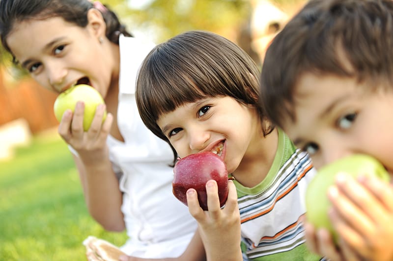 kids eating apples