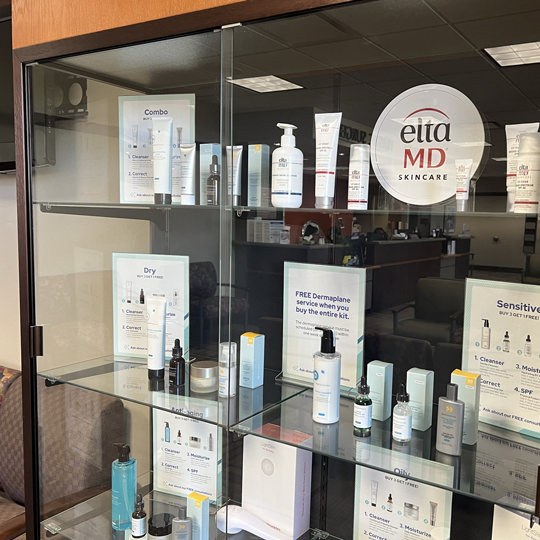 MedSpa cabinet with various aesthetic products displayed