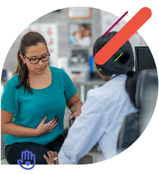 doctor meets with woman who has gut pain