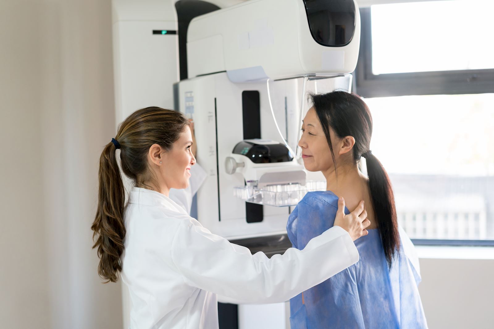 Woman receiving a mammogram