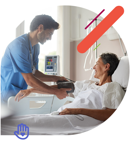Doctor checking patients' blood pressure
